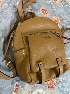 Calvin Klein Pebbled Tan Leather Mini Backpack